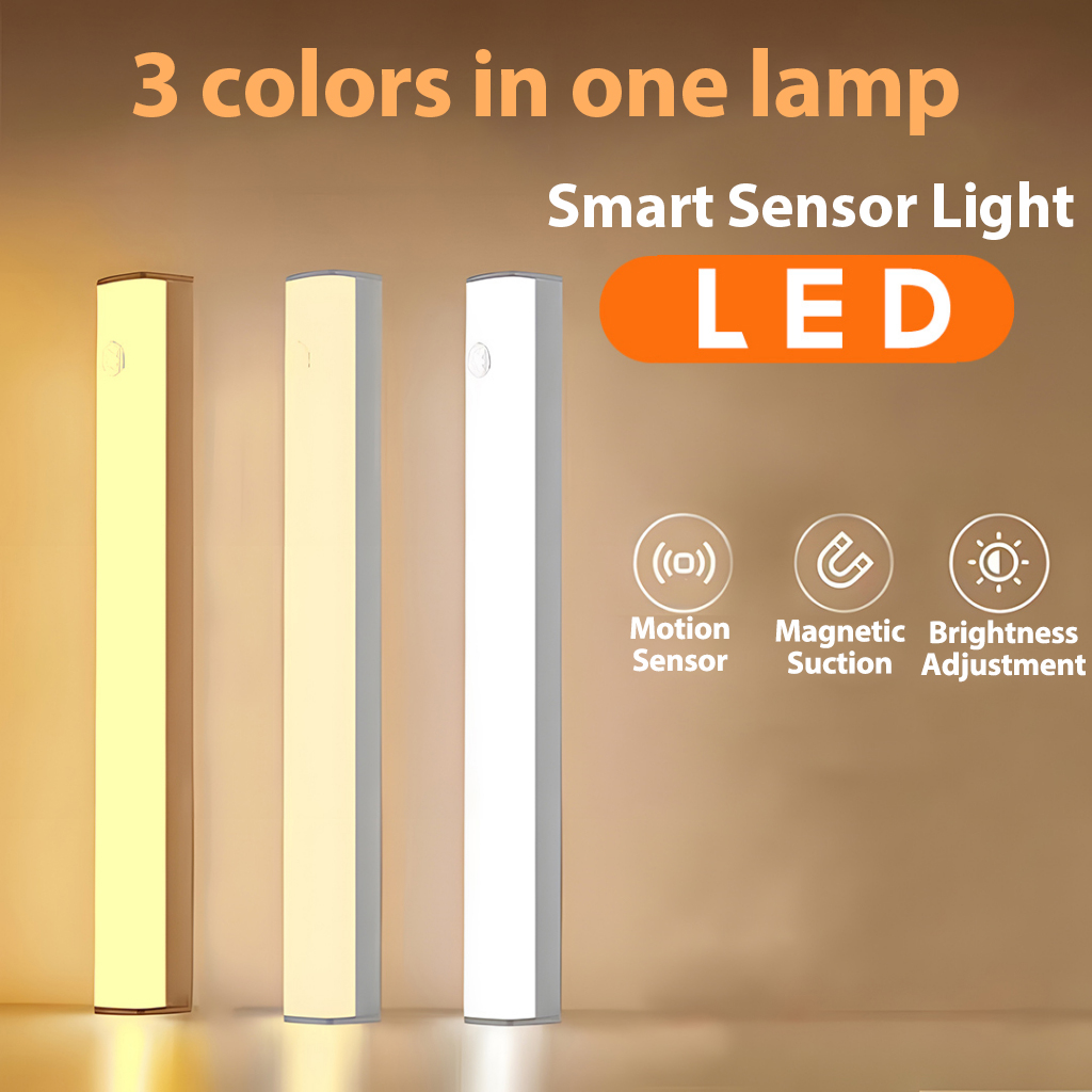 Motion Sensor LED Night Light TYPE-C Rechargeable Smart Wireless Brightness Adjustable Cabinet Wardrobe Bedroom Lightting 10/20/30/50cm