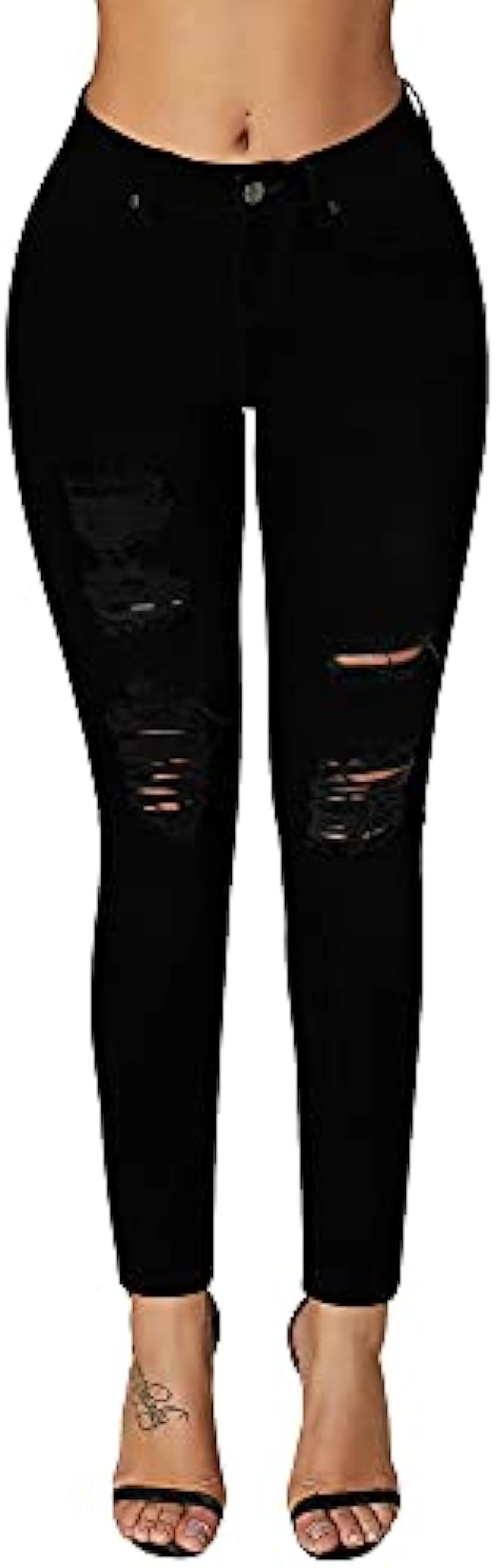 roswear Women&#039;s Essentials Ripped Mid Rise Destroyed Skinny Jeans