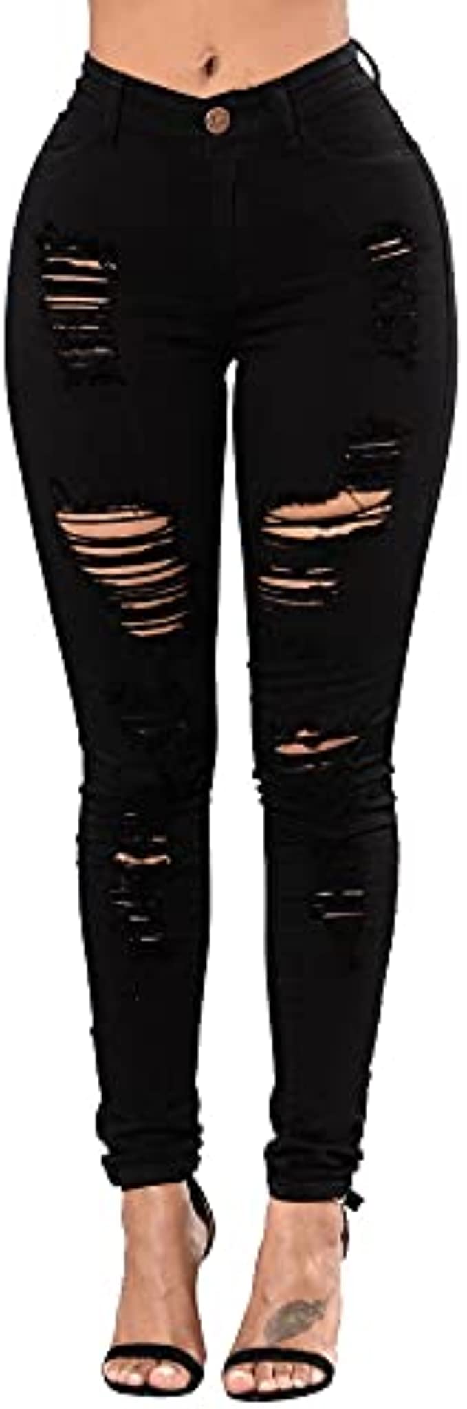 TKMUNY Women&#039;s High Rise Stretch Skinny Ripped Jeans Distressed Denim Leggings