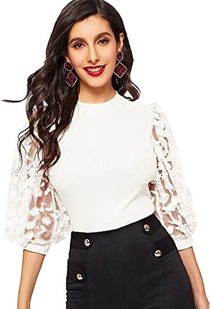 Romwe Women&#039;s Summer Short Sleeve Mock Neck Casual Blouse Tops