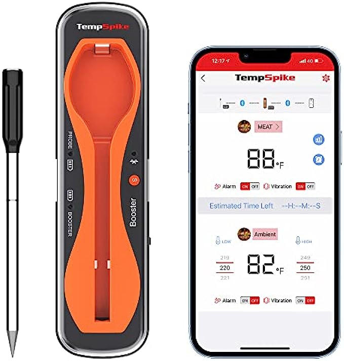 ThermoPro TempSpike Premium Truly Wireless Meat Thermometer with 500-Ft Remote Range, Bluetooth Meat Thermometer with Wire-Free Probe, Meat Thermometer Wireless for Sous Vide Smoker Rotisserie