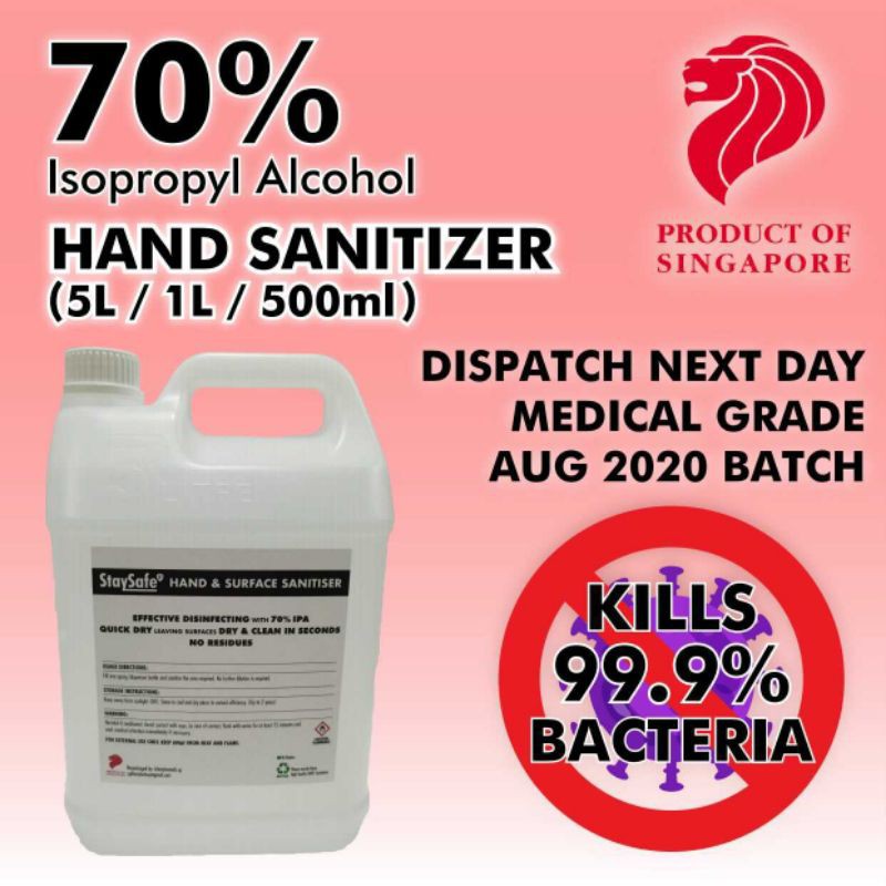 Sanitizer / Surface Disinfectant 70% Isopropyl Alcohol Based (Hospital grade) 5L 1L 500ML