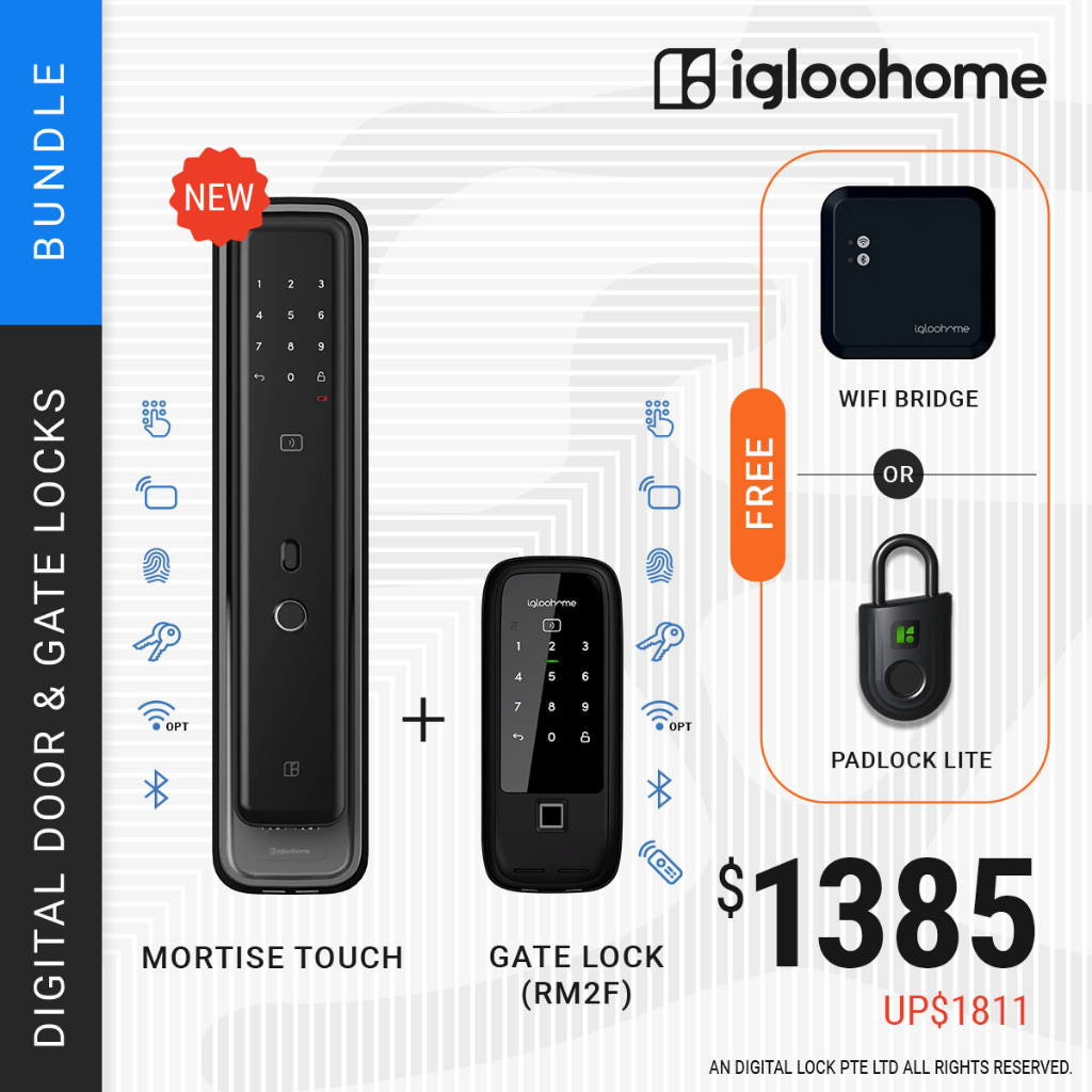 ANNIVERSARY PROMO: Igloohome Mortise Touch Digital Door Lock + RM2F Fingerprint Gate Lock | AN Digital Lock