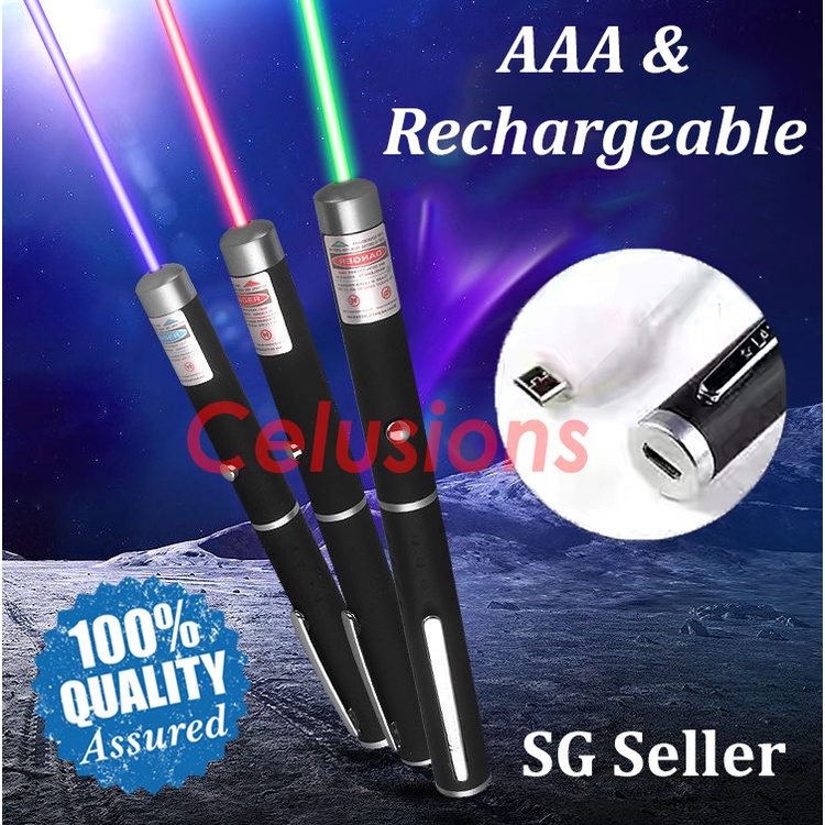 ⚠️Laser Pointer⚠️Pen USB Rechargeable AAA Batteries Powerful Green Red Purple Blue Light Beam Presentation Clicker