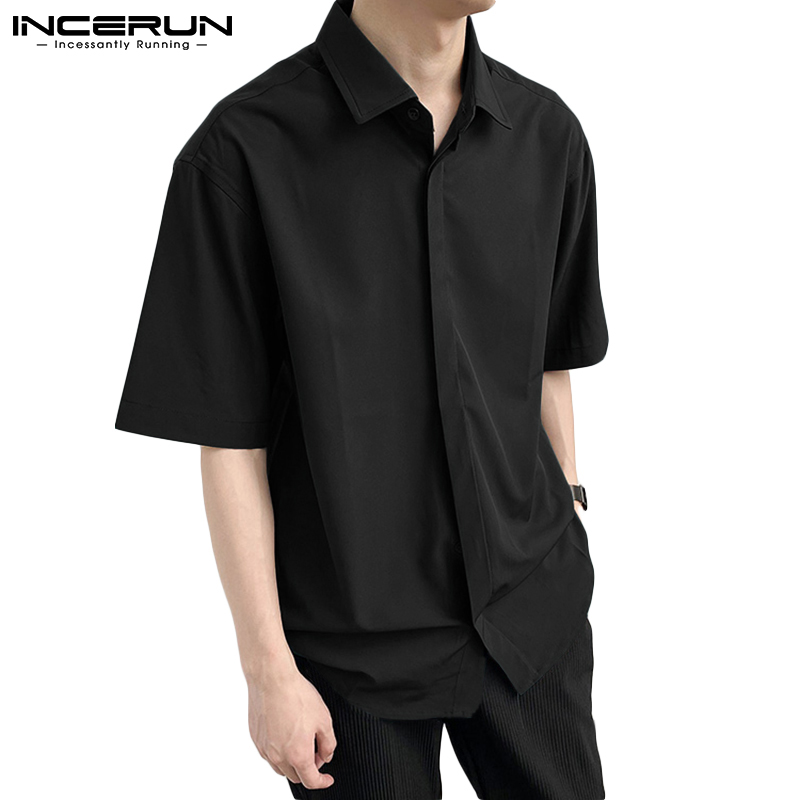 INCERUN Men&#039;s Fashion Plain Short Sleeve Buttons Loose Casual Shirts