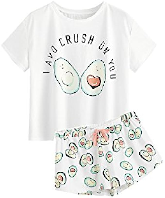 DIDK Women&#039;s Cute Cartoon Print Tee and Shorts Pajama Set