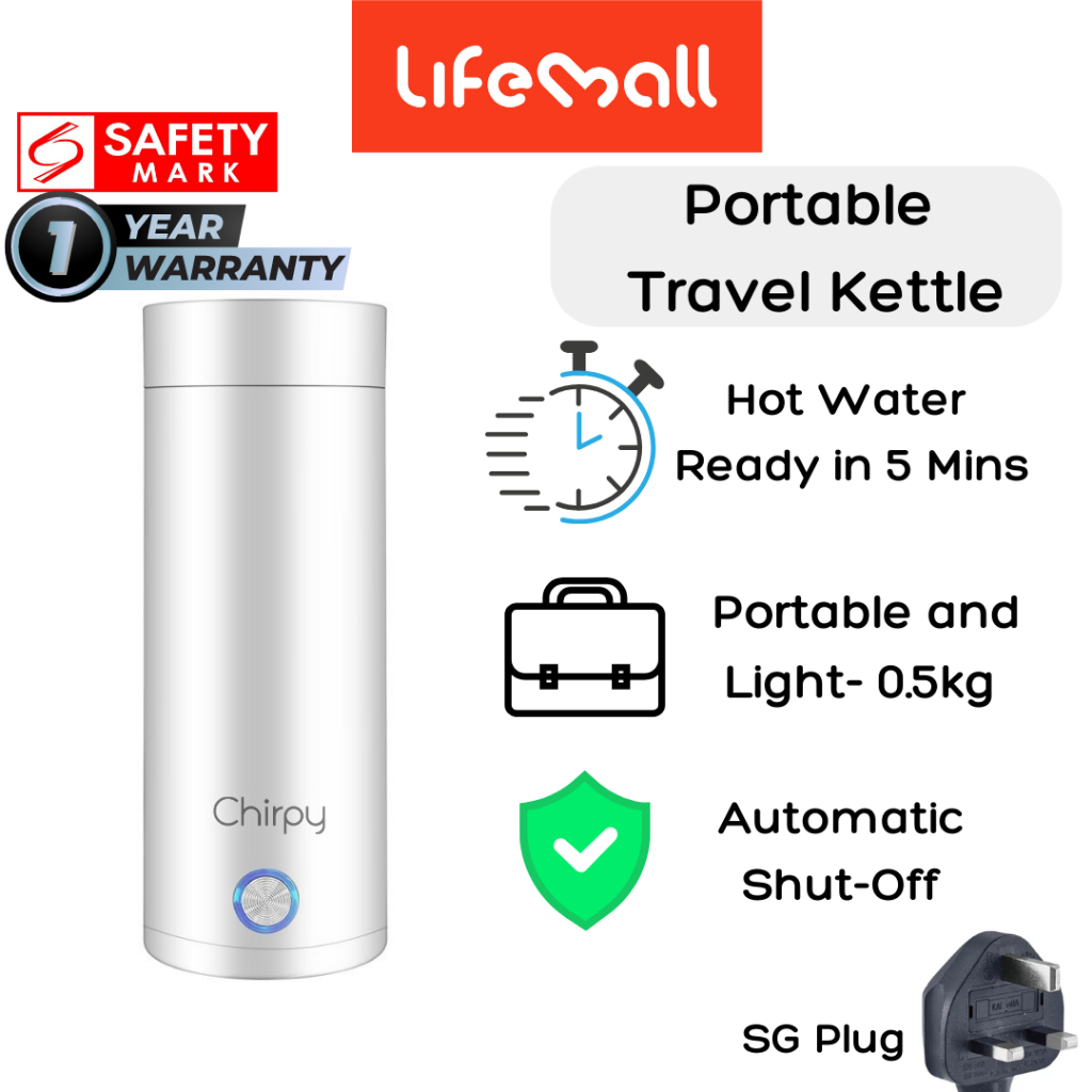 LifeMall- Chirpy 400ml Portable Electric Kettle Travel Kettle Travel Jug Mini Kettle Stainless Steel