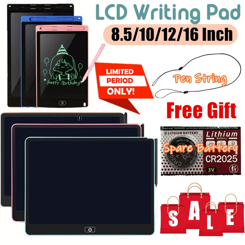 Free Extra Battery & Pen String-Ultra Thin 8.5 / 10 /12 /16 Inch Drawing Tablet / LCD Writing Tablet / Kid Writing Pad